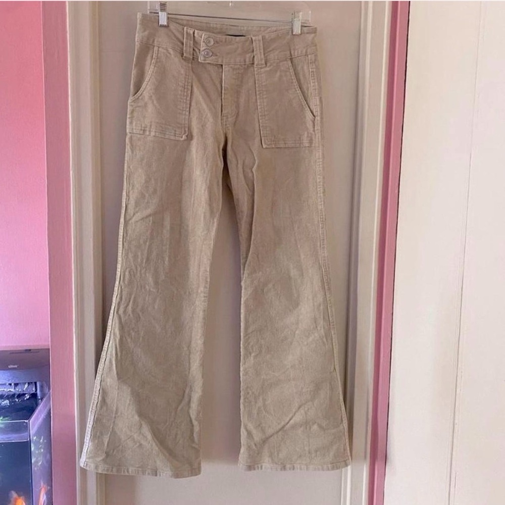 Forever 21 Cream White Corduroy Flare Leg Cargo Jeans